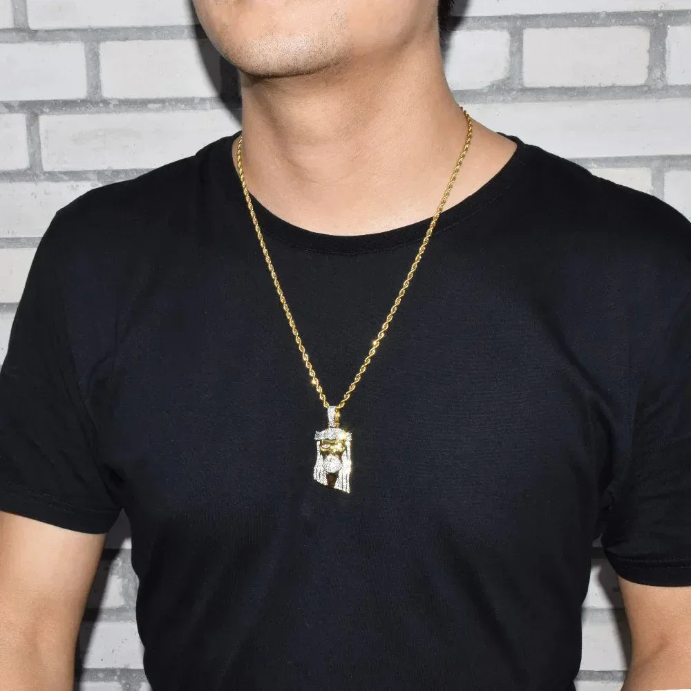Men's Small Face Pendant Necklace | Premium Copper CZ Micro Jewelry - CaratixJewelry